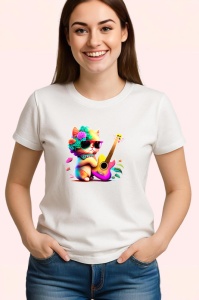 Tricou Pisica cu ochelari si chitara mov fundal alb Copii | Dama | Barbat - Img 3