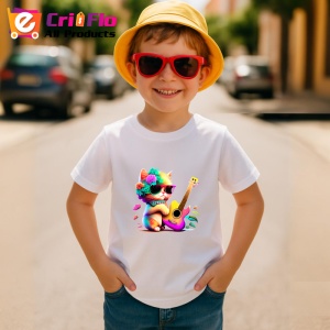 Tricou Pisica cu ochelari si chitara mov fundal alb Copii | Dama | Barbat - Img 10