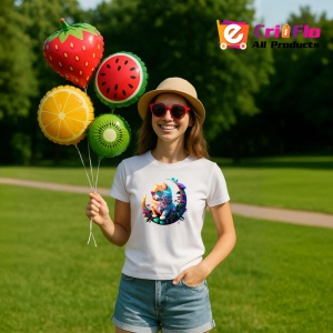 Tricou Pisica curcubeu cu flori albastre pe luna aurie Copii | Dama | Barbat - Img 9