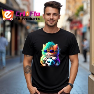 Tricou Pisica curcubeu cu minge si efecte luminoase Copii | Dama | Barbat, culoare negru - Img 6