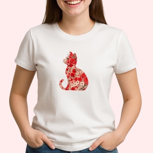Tricou pisica formata din flori - Copii | Dama | Barbat