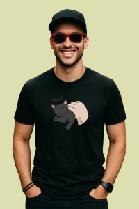 Tricou Pisica Gri Amuzanta Hello Fundal Inchis, din bumbac 100%, tricou negru Copii | Dama | Barbat - Img 3