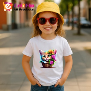 Tricou Pisica in cos cu flori imagine adorabila si vesela Copii | Dama | Barbat - Img 11