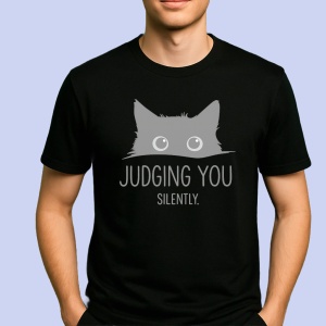 Tricou Pisica judging you Negru, Copii | Dama | Barbat