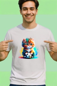 Tricou Pisica portocalie cu minge alb negru arta jucausa colorata Copii | Dama | Barbat - Img 2