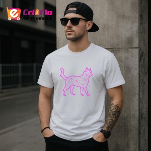 Tricou Pisica Roz Contur Poligonal, Copii | Dama | Barbat - Img 5