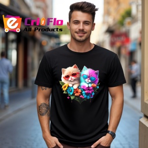 Tricou Pisici indragostite cu ochelari si inima roz violet Copii | Dama | Barbat, culoare negru - Img 5