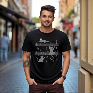 Tricou pisici si note muzicale Negru, Copii | Dama | Barbat - Img 7