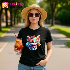 Tricou Pisicuta albastra cu fundita si fluture portocaliu Copii | Dama | Barbat, culoare negru - Img 8