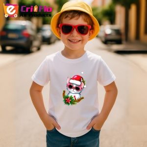 Tricou Pisicuta Craciun cu fundal alb si ochelari mari Copii | Dama | Barbat - Img 10