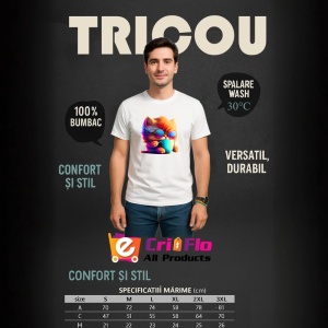 Tricou Pisicuta cu blana curcubeu si cana fundal galben Copii | Dama | Barbat - Img 6