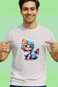 Tricou Pisicuta cu coada albastra si fluture fundal curat Copii | Dama | Barbat - Img 2