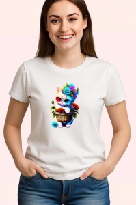 Tricou Pisicuta in cos cu ochelari de soare si flori Copii | Dama | Barbat - Img 3