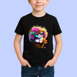 Tricou Pisicuta in cos cu ochelari si floare roz Copii | Dama | Barbat, culoare negru - Img 3
