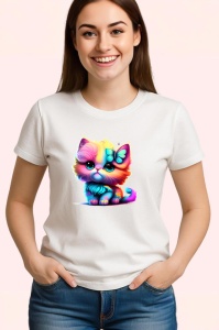Tricou Pisicuta pufoasa cu flori si fundita imagine vesela Copii | Dama | Barbat - Img 3