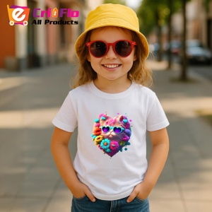 Tricou Pisicuta roz in forma de inima cu ochelari fundal alb Copii | Dama | Barbat - Img 11