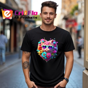Tricou Pisicuta roz in forma de inima cu ochelari fundal alb Copii | Dama | Barbat, culoare negru - Img 5