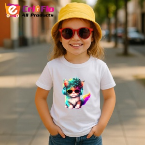 Tricou Pisicuta tigrata cu ochelari si flori in par Copii | Dama | Barbat - Img 11