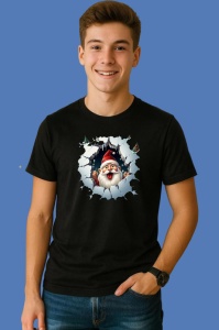Tricou Pitic Craciun Cu Fundal Deschis Si Privire Vesela, din bumbac 100% Copii | Dama | Barbat