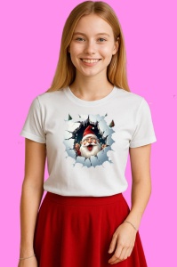 Tricou Pitic Craciun Cu Fundal Deschis Si Privire Vesela, din bumbac 100% Copii | Dama | Barbat - Img 3