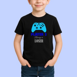 Tricou Player 2 Always Loser Controller Albastru Jocuri, din bumbac 100%, tricou negru Copii | Dama | Barbat - Img 2