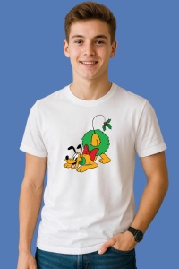 Tricou Pluto Cu Fular Rosu, din bumbac 100%, tricou alb, Copii | Dama | Barbat - Img 1