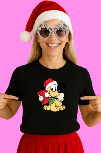 Tricou Pluto Cu Fular Rosu Festiv, din bumbac 100% Copii | Dama | Barbat