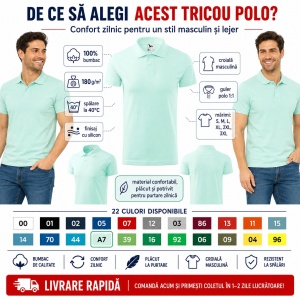 Tricou Polo Bărbat Malfini Single J. 202, 100% Bumbac, 180 g/m², Guler Polo 1:1, Finisaj cu Silicon, 22 Culori, Mărimi S–3XL - Img 2