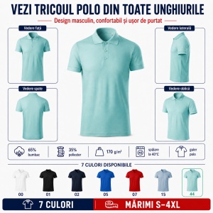 Tricou Polo Bărbați Joy, 65% Bumbac, 35% Poliester, 170 g/m², Guler Polo cu 3 Nasturi, Mărimi S–3XL, 7 Culori - Img 8