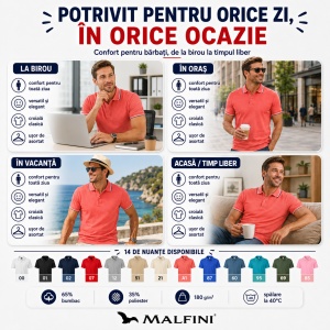 Tricou polo bărbați Malfini Premium, model Focus 232, material plăcut și rezistent, 65% bumbac, 35% poliester, ideal casual și office - Img 5