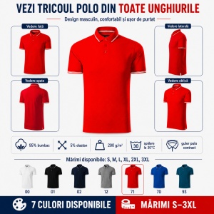 Tricou Polo Bărbați Malfini Premium Perfection Plain, 95% Bumbac, 5% Elastan, Slim Fit, 200 g/m², Guler Contrast - Img 5