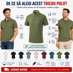 Tricou Polo Bărbați Malfini Prime GOTS 234, 100% Bumbac Organic, 200 g/m², Mărimi S 3XL, 9 Culori - Img 2
