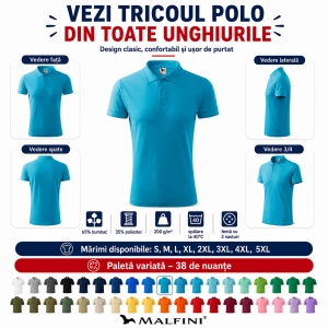 Tricou Polo Bărbați simplu, Malfini – Casual Office,Regular Fit, Bumbac 65% 38 Culori, S-5XL - Img 8