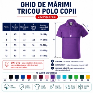 Tricou Polo Copii pentru Uniformă Școlară, Fete și Băieți, cu Guler - Img 4