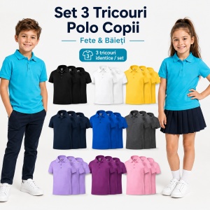 Tricou Polo Copii - Set de 3 Bucăți tricouri polo copii fete si baieti
