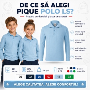 Tricou Polo cu Mâneci Lungi pentru Fete Bluza Polo Copii - Img 10