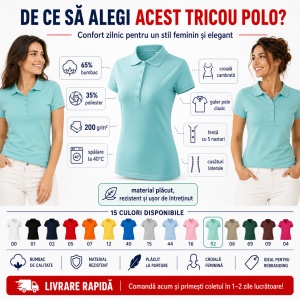 Tricou Polo Damă Malfini Pique Polo Free F10 – 65% Bumbac, 200 g/m², Label Free, XS–2XL - Img 2