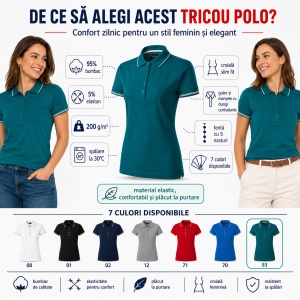 Tricou Polo Damă Premium Malfini 253 Perfection Plain, 95% Bumbac 5% Elastan, Croială Slim Fit, 200 g/m², S 2XL, 7 Culori - Img 7