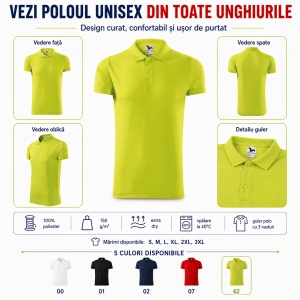 Tricou Polo Sport Unisex Damă și Bărbat Malfini 217 Victory, Extra Dry, 100% Poliester, 150 g/m² - Img 5