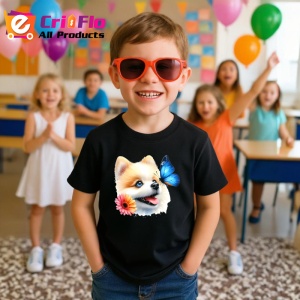 Tricou Pomeranian cu fluture albastru si floare roz adorabil si pufos Copii | Dama | Barbat Barbat - Img 20