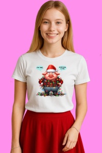 Tricou Porc Cu Instalatie De Craciun, din bumbac 100%, tricou alb, Copii | Dama | Barbat - Img 2