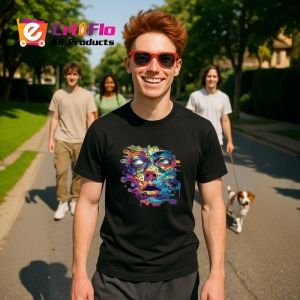Tricou Portret psihedelic cu forma topita Copii | Dama | Barbat, culoare negru - Img 5