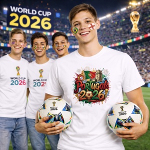 Tricou Portugal World Cup 2026 Fifa, din bumbac 100%, tricou alb, Copii | Dama | Barbat - Img 7
