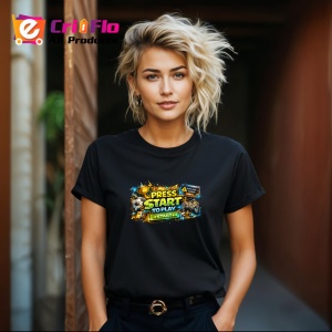 Tricou Press Start To Play Design Gaming Colorat, din bumbac 100%, tricou negru Copii | Dama | Barbat - Img 8