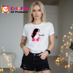 Tricou Profil Femeie Eleganta Flori Roz Fundal Gri, din bumbac 100% , tricou alb pentru Copii | Dama | Barbat - Img 6
