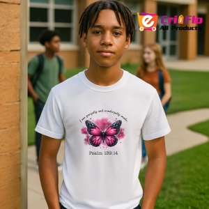 Tricou Psalm 139 fluture roz cu text religios inspirational Copii | Dama | Barbat Barbat - Img 7
