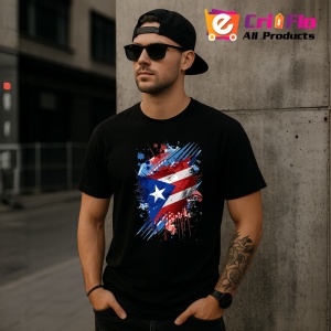 Tricou Puerto Rico Steag Splash Art, Copii | Dama | Barbat, culoare negru - Img 5