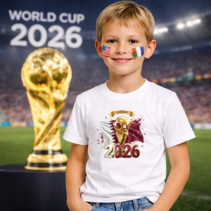 Tricou Qatar World Cup 2026 Fifa V2, din bumbac 100%, tricou alb, Copii | Dama | Barbat - Img 5