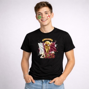 Tricou Qatar World Cup 2026 Fifa V2, din bumbac 100%, tricou negru, Copii | Dama | Barbat