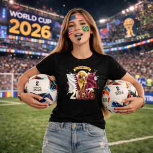 Tricou Qatar World Cup 2026 Fifa V2, din bumbac 100%, tricou negru, Copii | Dama | Barbat - Img 9